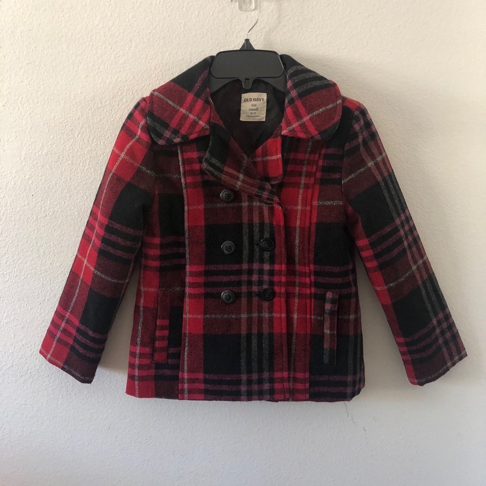 Girls Old Navy Buffalo Plaid Red/Black Peacoat